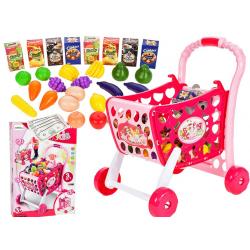 Žaislinis pirkinių vežimėlis su pirkiniais "Supermarket" 3in1 rose